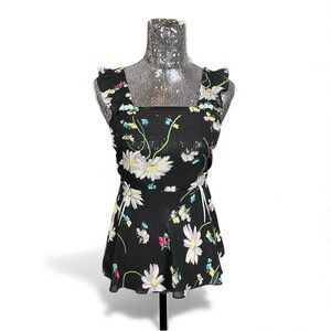 Y2K Betsey Johnson Floral Sheer Babydoll Camisole Top Medium Black Romantic